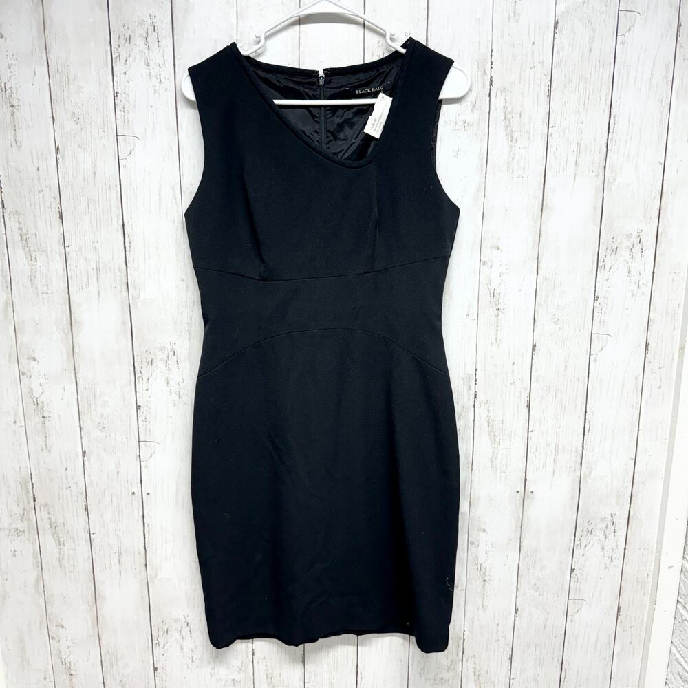 Black Halo Dress Women Size 8 Black Sleeveless Side Neckline Mini Pleated